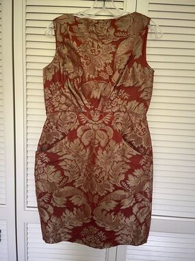 Vera Wang lavender label Brocade and Structure red Silk dress